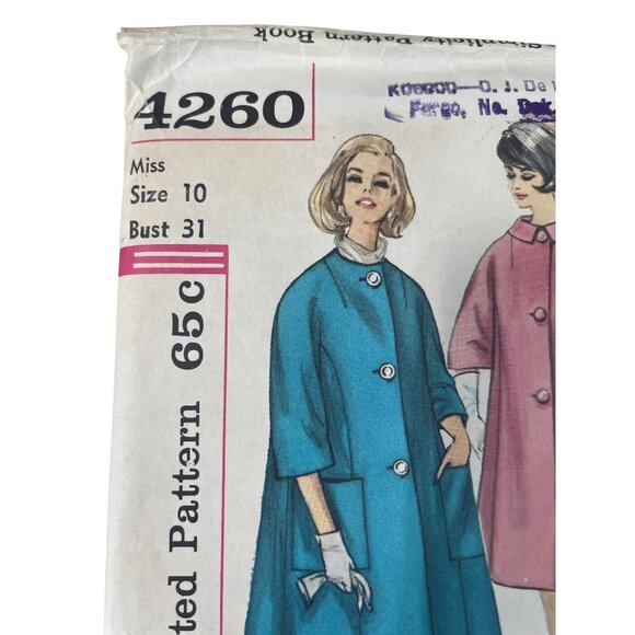 60s Simplicity Vintage Sewing Pattern Size 10 4260 Misses Coat 60s Retro CUT - Picture 2 of 6